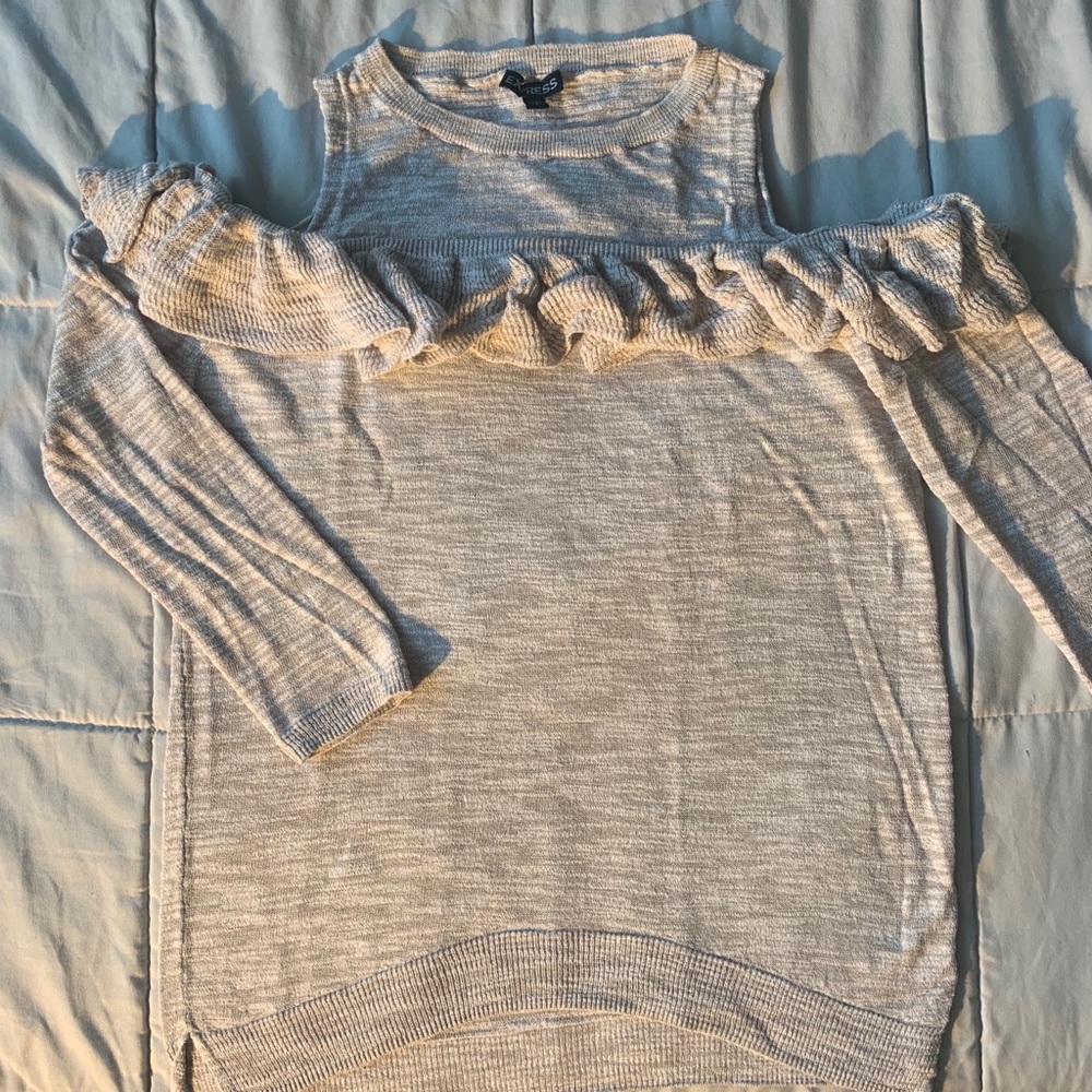 Express Open Shoulders Sweater in Gray